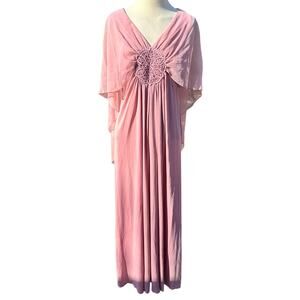 70s Vintage Pink Cape Dress Matthew for JoEd Sophisticates Size 14 Small